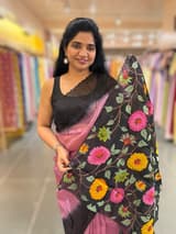 Rose Pink & Black Ombre Dyed Pure Organza handwork saree SS50286