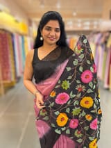 Rose Pink & Black Ombre Dyed Pure Organza handwork saree SS50286