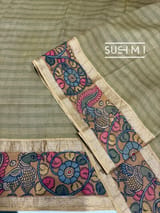 Olive Green Kanchi pen kalamkari fusion saree