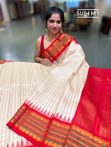 Ivory vintage Checks Gadwal Silk Saree : S62F207