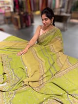 Light Green Kareena Inspired Gorgette Saree with allover mirrors