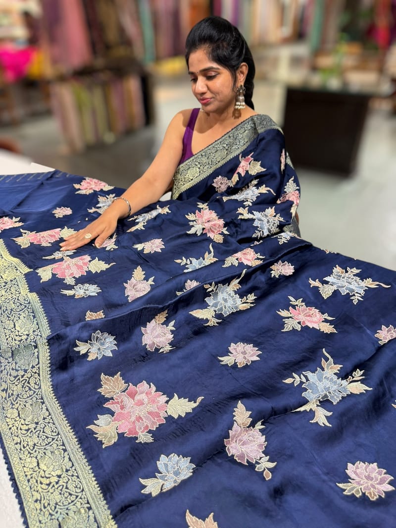 Midnight Blue Mashru Banaras with embroidery SS5013