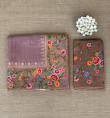Lilac Tissue Stripes Saree with petite point Embroidered tissue border and blouse