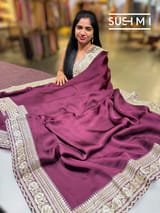 Wine Satin Saree with sabyasachi borders : D62F049