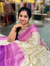 Ivory & Purple Combo Chinnon Crepe Saree with Gotapatti Borders SS50612