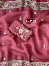 Brick Red Pure Organza Saree with heavy intricate Handwork DSCL044