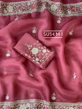 Brick Red Pure Organza Saree with heavy intricate Handwork DSCL044