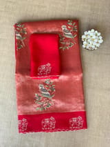 Red Premium Handloom Designer Tissue saree with exquisite embroidery