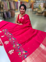 Dark Pink mashru Saree with embroidery : S62F143