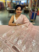 Dusty Pink Organza Saree With Tissue Applique Work