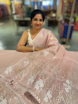 Dusty Pink Organza Saree With Tissue Applique Work