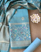 Powder Blue Banarasi Chiniya Silk 3-pc Suit set : SS62J02