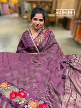 Wine Mysore silk with embroidered border S62F062