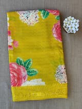 Yellow georgette sequence saree with statement floral print SS5047