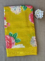 Yellow georgette sequence saree with statement floral print SS5047