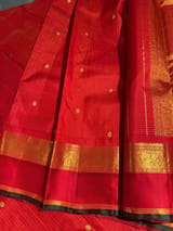 Orangish Red Vaira Oosi Checks Vintage Kanjeevaram Saree