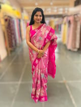 Fushcia Pink  Premium Handloom Designer Tissue saree with exquisite embroidery