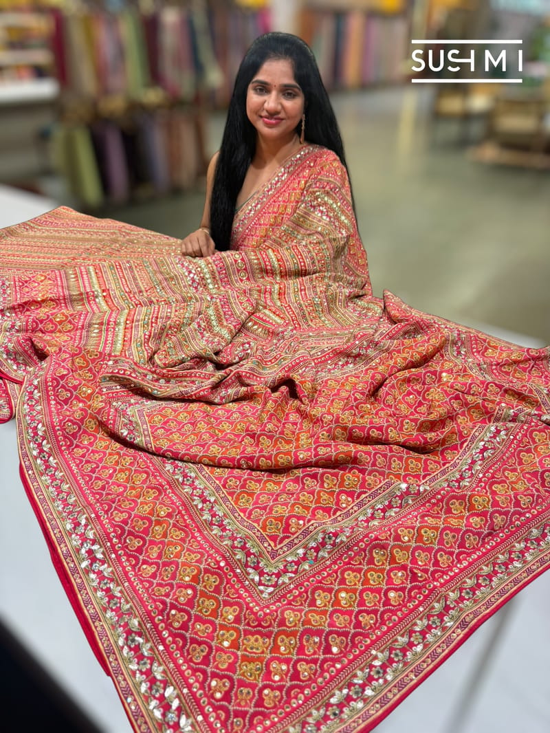 Printed crepe silk with allover sequnce : S62F128