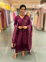 Wine Banarasi Handloom Chiniya Silk 3-pc Suit Set SS50590