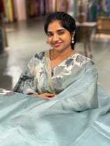 Dark Powder Blue Organza Saree with Stunning Leaf Embroidered Border SS50314