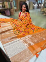 Orange  Pure Organza Saree with pythani embroidery : S62F160