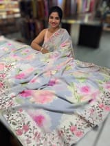 Lilac Printed georgette Saree With Tissue Embroidered Border SS5055