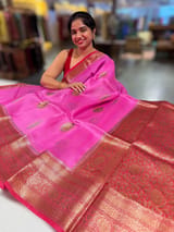 Neon Pink Kora Banarasi Saree with Kaduwa woven motifs