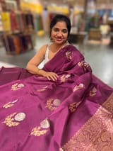Wine Borderless Poona Silk Saree