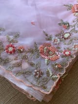 Pastel pink organza heavy handwork saree