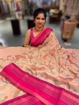 Nude Pink Tissue Gorgette Fusion Saree with vidarbha Borders