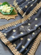 Black Banarasi Silk Saree with Handwork D62F002