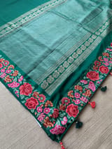 Bottle Green Mysore Silk Saree with petitepoint embroidery S62107