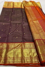 Coffee Brown & Rust Combo Vaira Oosi Checks Kanjeevaram  saree SS50604