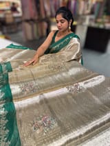 Emerald Green Banarasi Brocade Tissue with embroidery SS50223