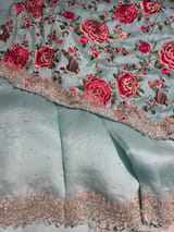 Mint Blue Pure Organza Handwork Saree with heavy Designer Blouse SS50254