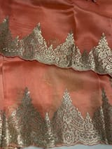 Coral Peach Organza with chantilly Lace embroidery SS50482
