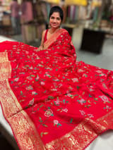 Chilli Red Mashru Banaras with petite Point embroidery SS5007