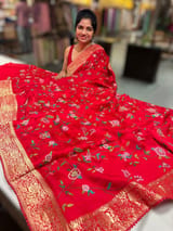 Chilli Red Mashru Banaras with petite Point embroidery SS5007