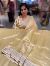 Pastel yellow Tissue Saree with pythani tissue embroidered border SS50541