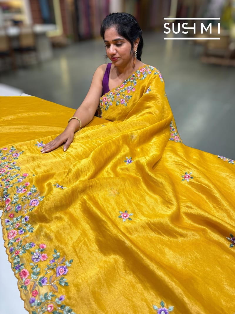 Mango Yellow Mul Tissue stripes saree DSCL041