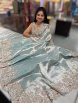 Pastel Blue tissue saree with heavy handwork SS50244