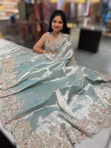 Pastel Blue tissue saree with heavy handwork SS50244