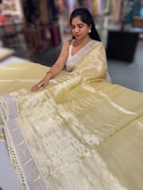 Pastel yellow Tissue Saree with pythani tissue embroidered border SS50541