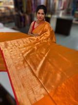 Orange Banarasi katan Tonchoi weaving Saree with red