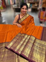 Rust Orange and Winish Brown Vintage Kanchipuram heavy Skirt border Saree SS50176