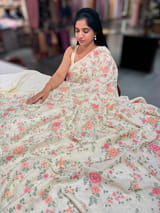 Ivory Chinnon saree with allover petite point embroidery SS50518