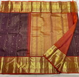 Coffee Brown & Rust Combo Vaira Oosi Checks Kanjeevaram  saree SS50604
