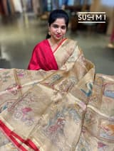 Gold Banarasi printed Tissue saree with handwork D62F058
