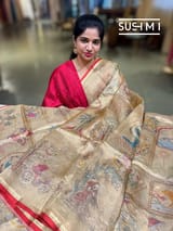 Gold Banarasi printed Tissue saree with handwork D62F058