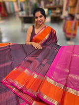 Winish Brown Kanchi vintage checks saree with Gap Border SS50173
